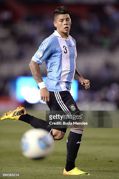 Marcos Rojo of Argentina in action during a match between Argentina and Peru as part of the 17th round of the South American Qualifiers for the...