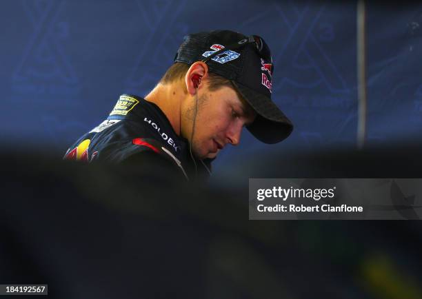 Casey Stoner driver of the Red Bull Pirtek Holden prepares for the Bathurst round of the Dunlop Series at Mount Panorama on October 12, 2013 in...