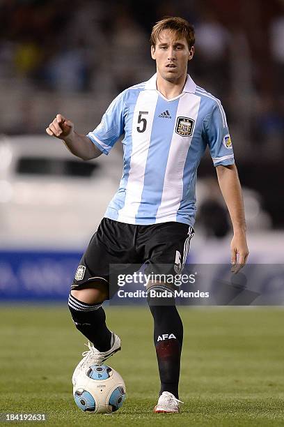 Lucas Biglia of Argentina in action during a match between Argentina and Peru as part of the 17th round of the South American Qualifiers for the...