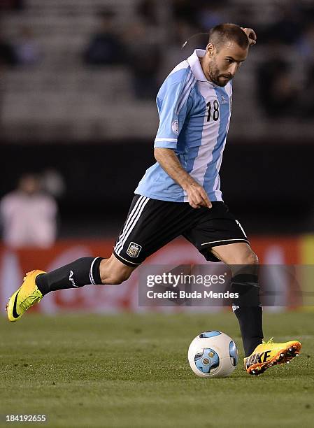 Rodrigo Palacio of Argentina in action during a match between Argentina and Peru as part of the 17th round of the South American Qualifiers for the...