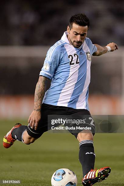 Ezequiel Lavezzi of Argentina in action during a match between Argentina and Peru as part of the 17th round of the South American Qualifiers for the...