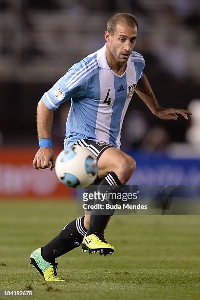 Pablo Zabaleta of Argentina in action during a match between Argentina and Peru as part of the 17th round of the South American Qualifiers for the...