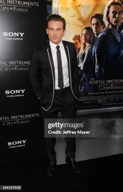 Actor Kevin Zegers arrives at the Los Angeles premiere of 'The Mortal Instruments: City Of Bones' at ArcLight Cinemas Cinerama Dome on August 12,...