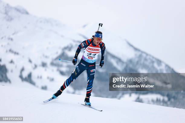 Antonin Guigonnat of France competes during the Men 10 km Sprint at the BMW IBU World Cup Biathlon Hochfilzen on December 08, 2023 in Hochfilzen,...