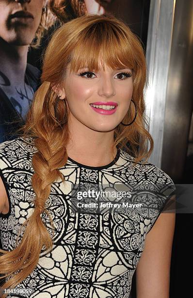 Actress Bella Thorne arrives at the Los Angeles premiere of 'The Mortal Instruments: City Of Bones' at ArcLight Cinemas Cinerama Dome on August 12,...