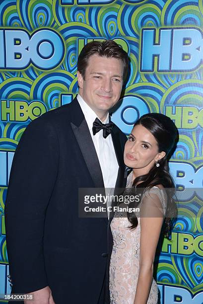 Actor Nathan Fillion and actress Mikaela Hoover arrive at HBO's Annual Primetime Emmy Awards Post Award Reception at The Plaza at the Pacific Design...