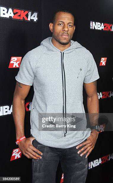 Basketball player Andere Iguodala attends the NBA 2K14 premiere party on September 24, 2013 at Greystone Manor Supperclub in West Hollywood,...