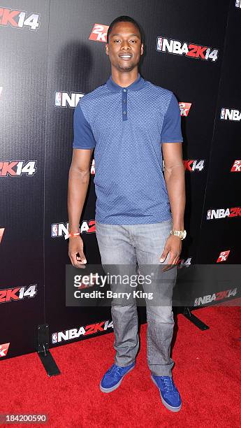 Professional Basketball Player Harrison Barnes attends the NBA 2K14 premiere party on September 24, 2013 at Greystone Manor Supperclub in West...