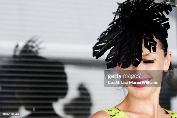 Fashions on the field contestant waits to grace the stage during Spring Champion Stakes Day at Royal Randwick on October 12, 2013 in Sydney,...