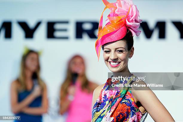 Fashions on the field contestants parade for the judges during Spring Champion Stakes Day at Royal Randwick on October 12, 2013 in Sydney, Australia.
