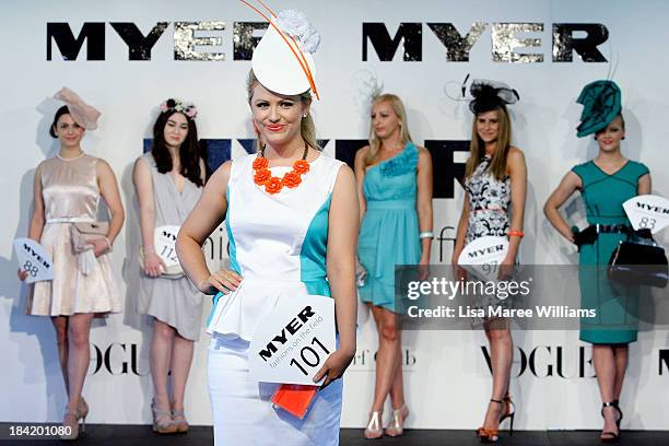 Fashions on the field contestants parade for the judges during Spring Champion Stakes Day at Royal Randwick on October 12, 2013 in Sydney, Australia.