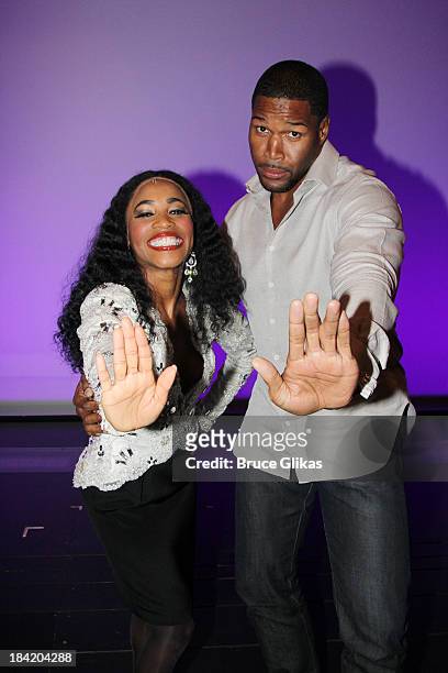 Valisia LeKae as "Diana Ross" and Michael Strahan pose backstage at "Motown The Musical" on Broadway at The Lunt Fontanne Theater on October 11, 2013...