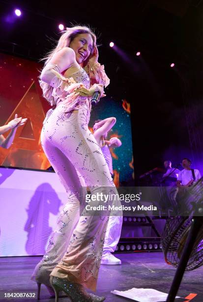Singer Ana Mena performs during a concert at Auditorio BlackBerry on December 8, 2023 in Mexico City, Mexico.