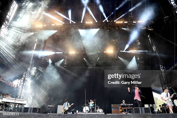 Nate Ruess and jack Antonoff of Fun. Perform during the first day of week two of the Austin City Limits Music Festival at Zilker Park on October 11,...