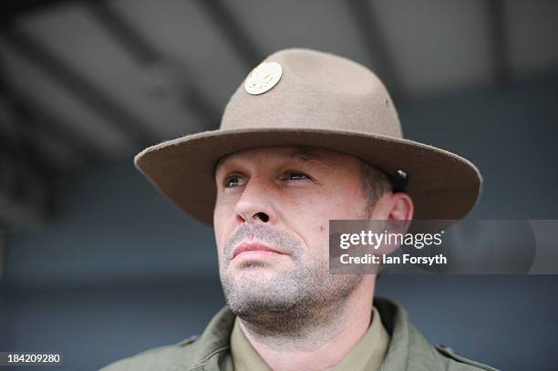 Craig Lees from Manchester is dressed as a US Airborne drill instructor as he takes part in the annual 1940's and Wartime Weekend on October 12, 2013...