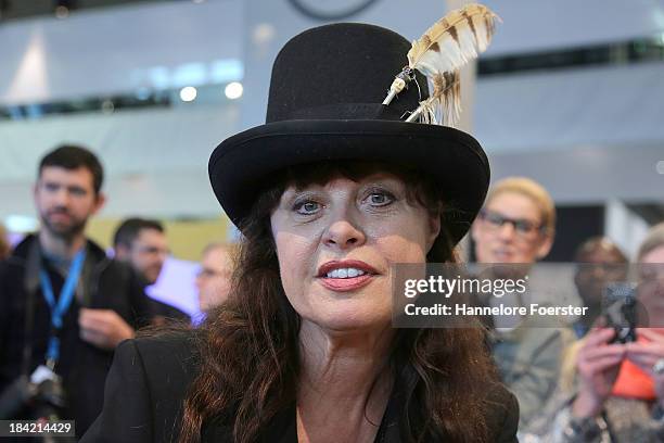 Uschi Obermaier, former model, jewelry designer, attends the Frankfurt Book Fair, on October 12, 2013 in Frankfurt am Main, Germany. This year's fair...