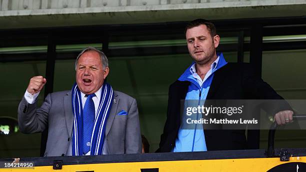 Barry Fry, Director of Peterborough United and Darragh MacAnthony, owner of Peterborough United look on during the Sky Bet League One match between...