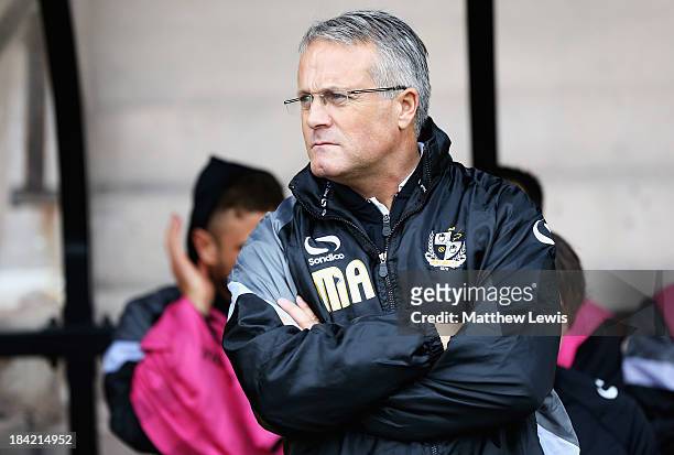 Micky Adams, manager of Port Vale looks on during the Sky Bet League One match between Port Vale and Peterborough United at Vale Park on October 12,...