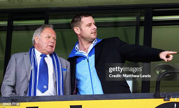 Barry Fry, Director of Peterborough United and Darragh MacAnthony, owner of Peterborough United look on during the Sky Bet League One match between...