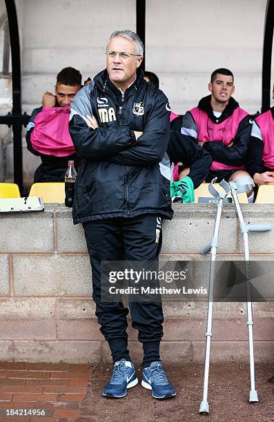 Micky Adams, manager of Port Vale looks on during the Sky Bet League One match between Port Vale and Peterborough United at Vale Park on October 12,...