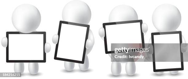 four men holding the tablet pc - 4 panel comic strip stock illustrations