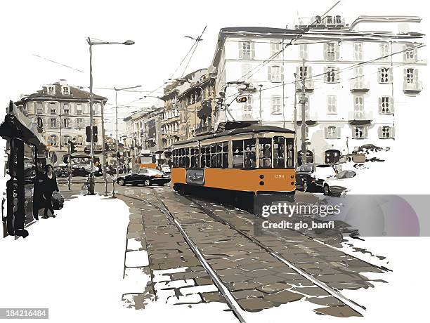 milan - milan tram stock illustrations