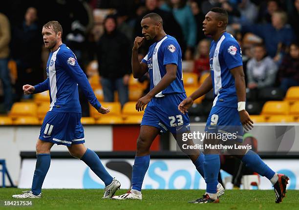 Tyrone Barnett of Peterborough United celebrates his goal during the Sky Bet League One match between Port Vale and Peterborough United at Vale Park...