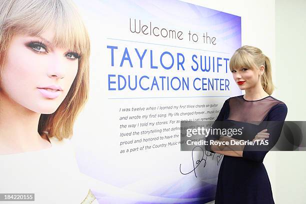 Singer Taylor Swift officially opens the Taylor Swift Education Center at the Country Music Hall of Fame and Museum on October 12, 2013 in Nashville,...