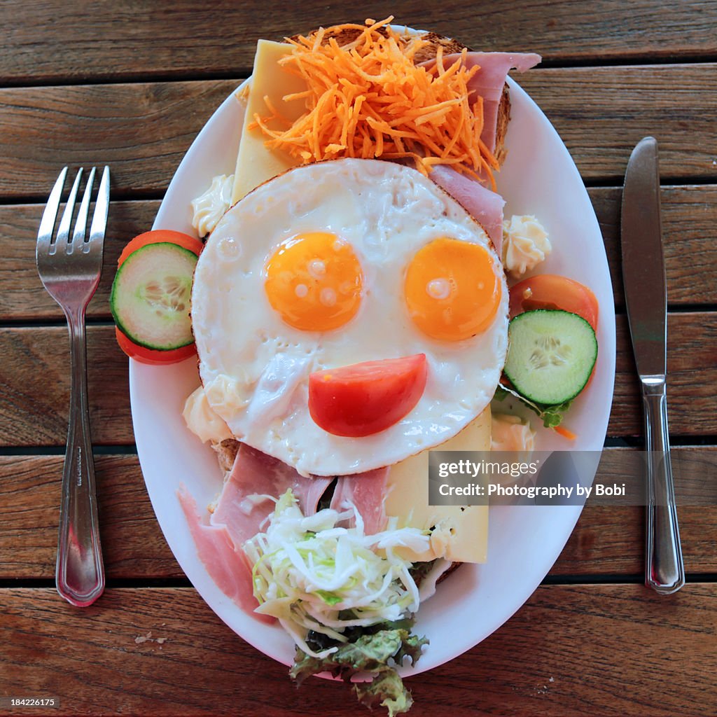 Fried eggs made of smiley lunch