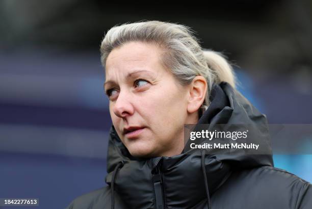 Carla Ward, Manager of Aston Villa looks on prior to the Barclays Women´s Super League match between Manchester City and Aston Villa at Manchester...