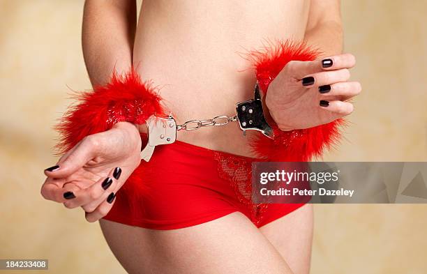 young woman into bondage - fetish stockfoto's en -beelden
