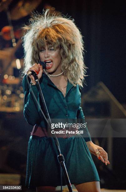 American singer Tina Turner performing at Wembley Arena, London, during her Break Every Rule Tour, 11th June 1987.