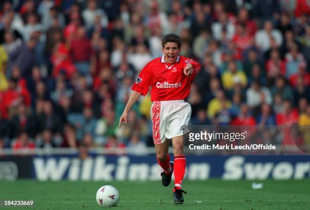 September 1996 - English Football Premier League - Middlesbrough v Arsenal - Juninho of Middlesbrough points to a team mate while in possession of...