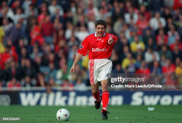 September 1996 - English Football Premier League - Middlesbrough v Arsenal - Juninho of Middlesbrough points to a team mate while in possession of...