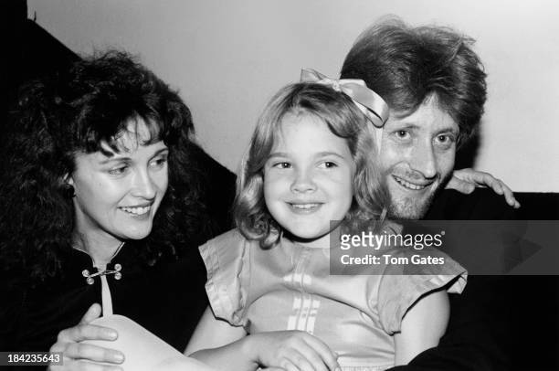 Child actress Drew Barrymore with her mother, Jaid Barrymore, and her half-brother, John Blyth Barrymore, at a tribute to her grandfather, actor John...
