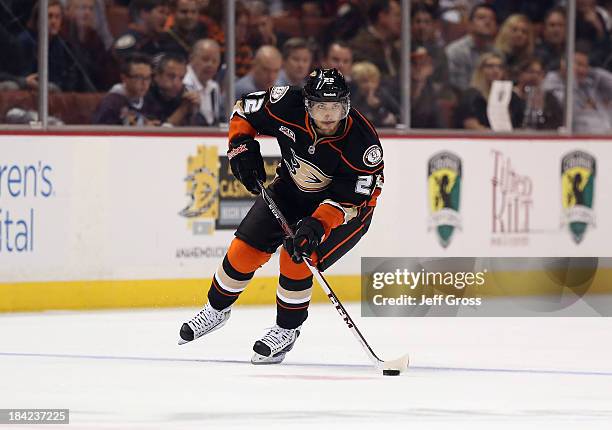 Mathieu Perreault of the Anaheim Ducks skates against the New York Rangers at Honda Center on October 10, 2013 in Anaheim, California.