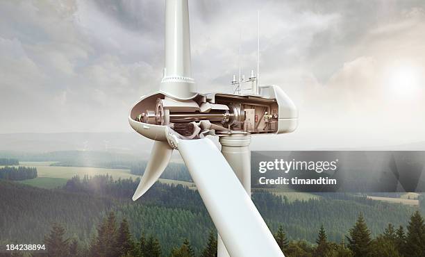 operators inside wind turbine - internal stock pictures, royalty-free photos & images