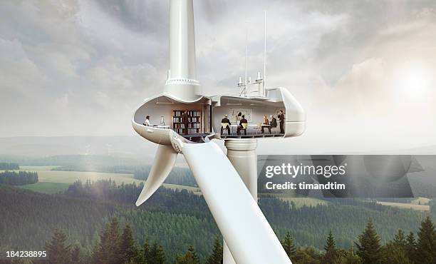 office inside wind turbine - climate action stock pictures, royalty-free photos & images