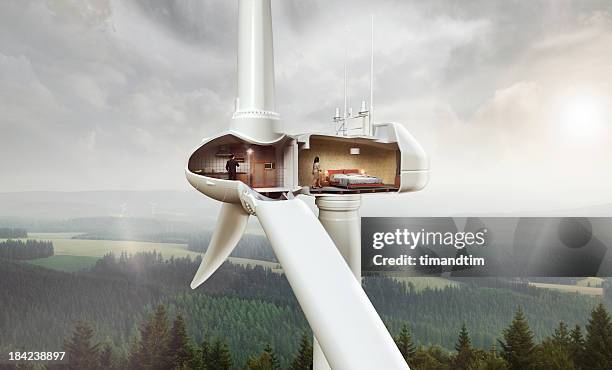 domestic situation inside wind turbine. - cross section stockfoto's en -beelden