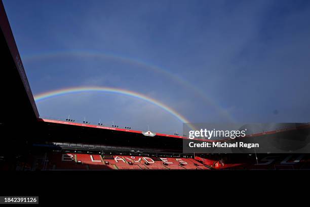 Double rainbow is seen over the stadium prior to the Premier League match between Sheffield United and Brentford FC at Bramall Lane on December 09,...