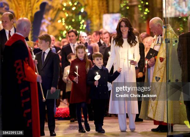 Catherine, Princess of Wales, Prince Louis of Wales, Princess Charlotte of Wales and Prince George of Wales process out of The "Together At...