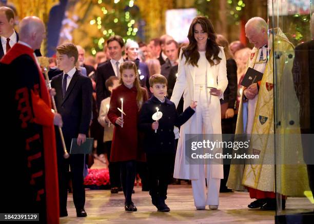 Catherine, Princess of Wales, Prince Louis of Wales, Princess Charlotte of Wales and Prince George of Wales process out of The "Together At...