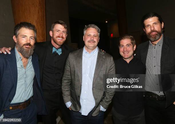 Scott Avett, Will Van Dyke, Chris Miller, Brian Usifer and Seth Avett pose backstage at the opening night of the new Avett Brothers musical "Swept...