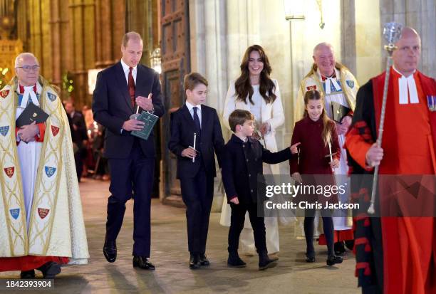 Catherine, Princess of Wales, Prince Louis of Wales, Princess Charlotte of Wales, Prince William, Prince of Wales and Prince George of Wales process...