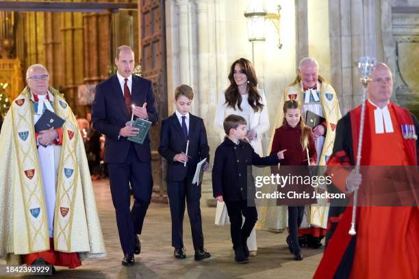 Catherine, Princess of Wales, Prince Louis of Wales, Princess Charlotte of Wales, Prince William, Prince of Wales and Prince George of Wales process...