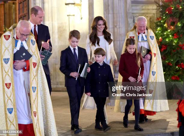 Catherine, Princess of Wales, Prince Louis of Wales, Princess Charlotte of Wales, Prince William, Prince of Wales and Prince George of Wales process...