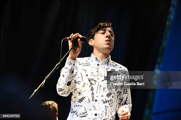 Edward Droste and Grizzly Bear perform during CBGB Music & Film Festival 2013 at Times Square on October 12, 2013 in New York City.