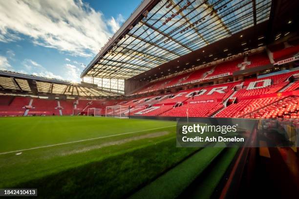 General view of Old Trafford ahead of the Premier League match between Manchester United and AFC Bournemouth at Old Trafford on December 09, 2023 in...