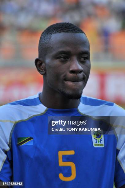 Tanzania's defender Kevin Yondani poses before a friendly match against Brazil on June 7 at the National stadium in Dar es Salaam, ahead of the...