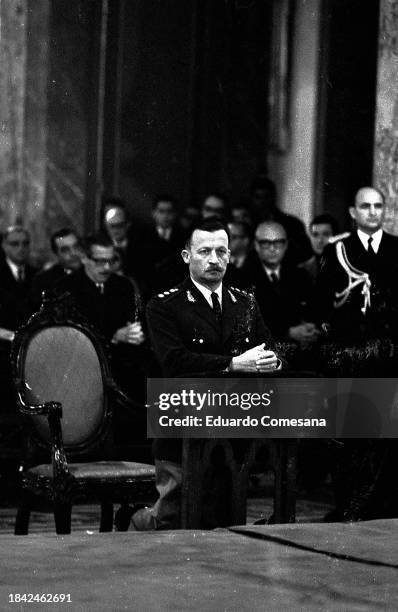 View of Argentine General & de facto President of Argentina Juan Carlos Onganía in the Metropolitan Cathedral during a te deum to celebrate the...